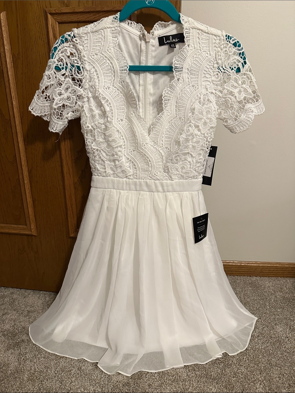 NWT Lulu's Angel In Disguise White Lace V-Neck Mini Dress